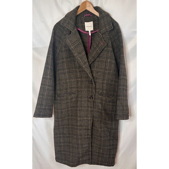 ANTHROPOLOGIE x AVEC LES FILLES Coat Wool Plaid Double Face Brown Oversized look - Picture 8 of 15